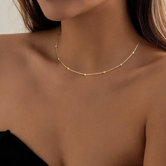 Dainty Choker Necklace for Women 14K Gold Plated Minimalist Chain Choker Necklac - Picture 7 of 9